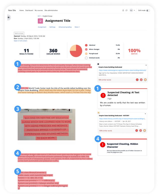 Copyleaks in Moodle interface